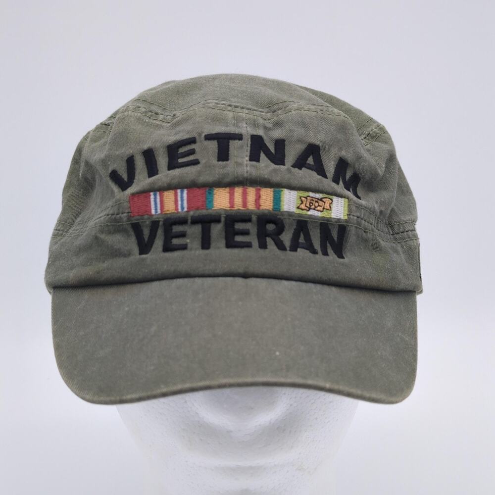 Vietnam Veteran Hat Mens One Size Strap Back Cap Green Military Eagle Crest